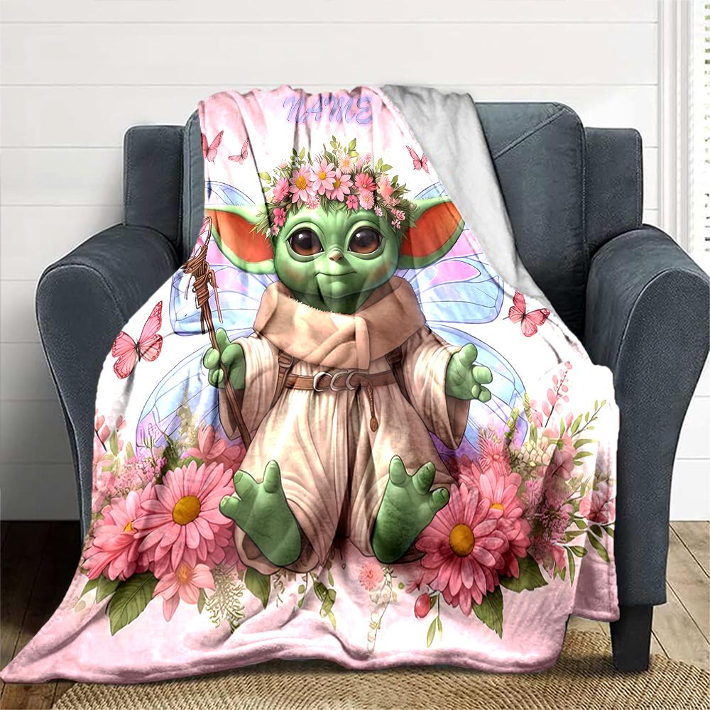 Customiz Name Personality Yoda Blanket Soft &Warm Sofa Office Bed Travel Lunch Break Blanket, Gift Suitable All Seasons