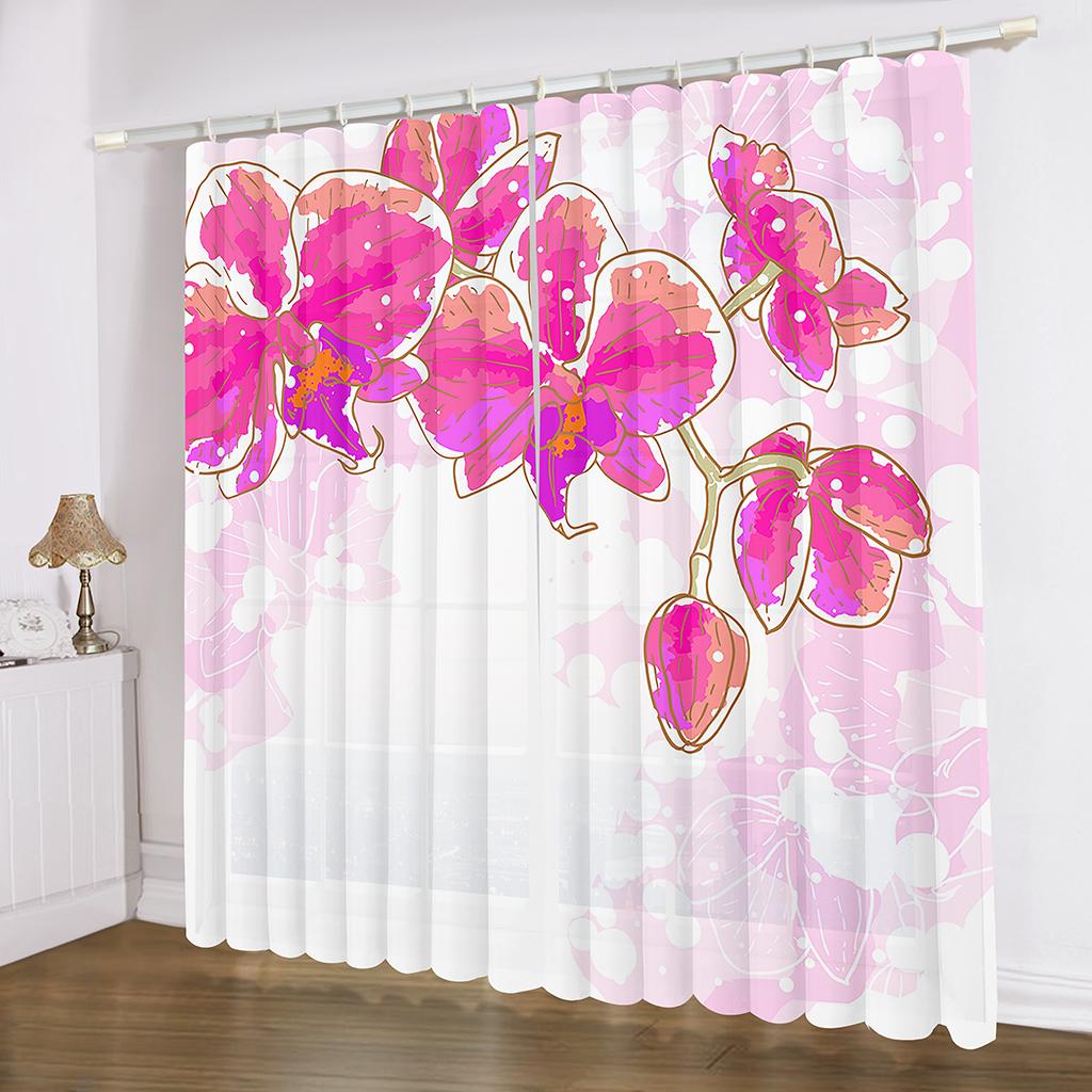 2Panels Garden Plant Orchid Curtains for Bedroom Living Room Kitchen Home Window Blinds Treatments Curtains Grommet Top Cortina