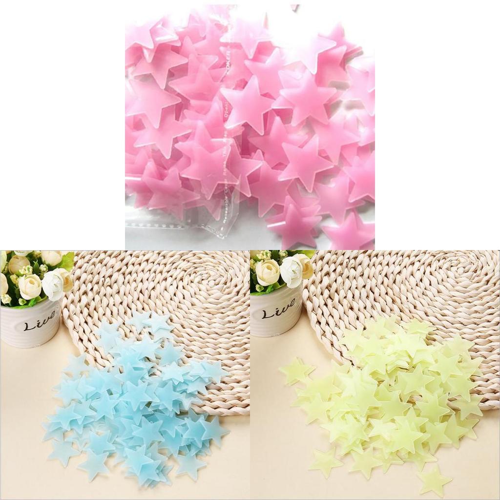 Пакет из 100 шт. высококачественных светящихся в темноте настенных наклеек для детских спален в форме разноцветных звезд