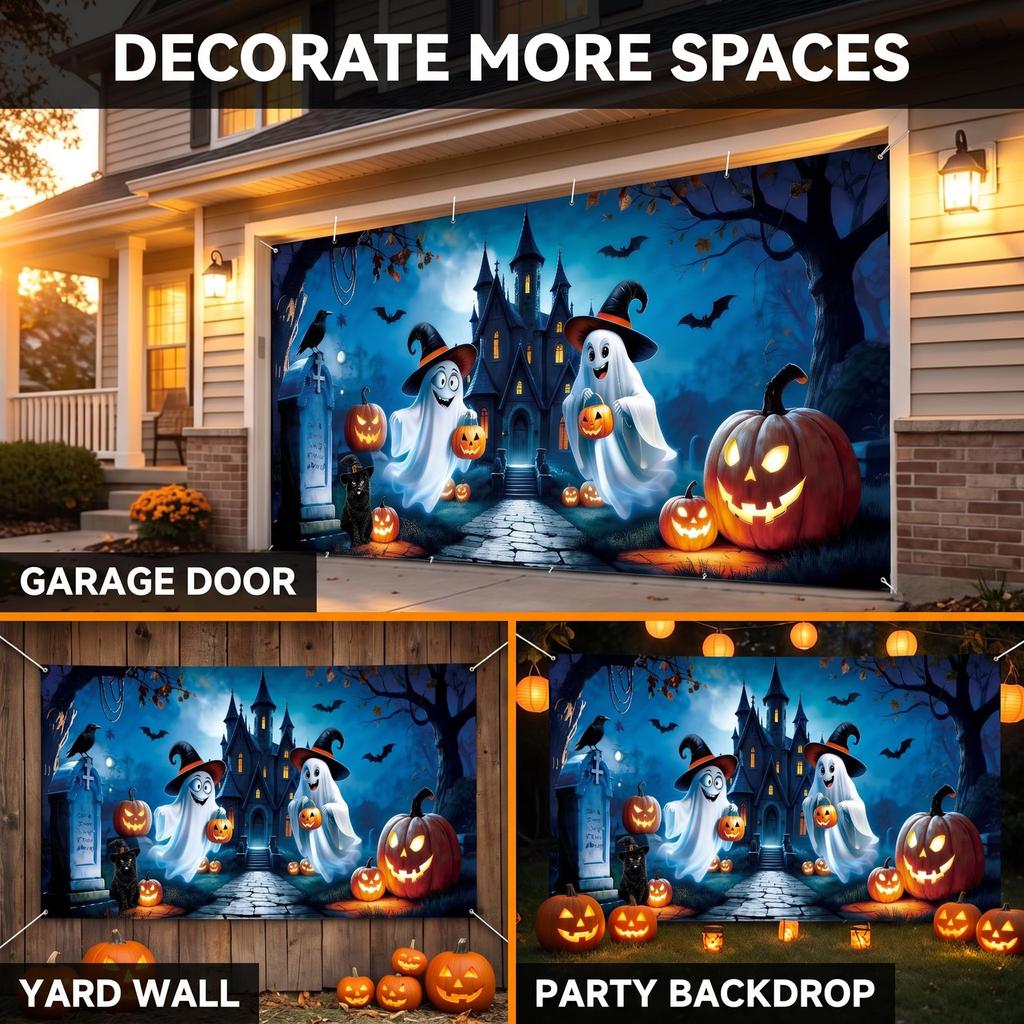 7 x 16ft Halloween Garage Door Cover, Witch Ghost Garage Decoration Outdoor