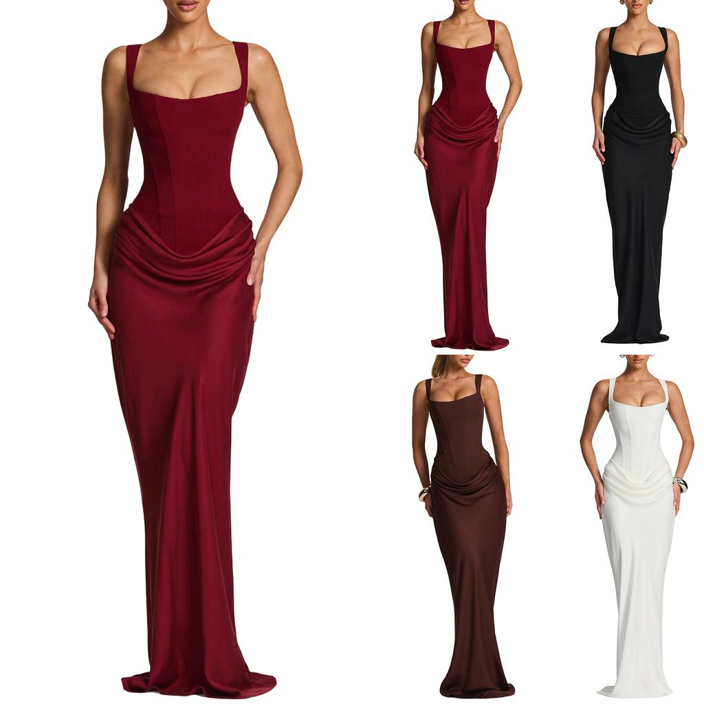 Женский Повседневный Приталенный Платье-Комбинация с Бретелями «Рыбья Кость», Обтягивающее Бедра, Длинная Юбка