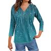Women's Tops Three-quarter Sleeve Shirt V-neck Loose Casual Shirt Floral Print T-shirt