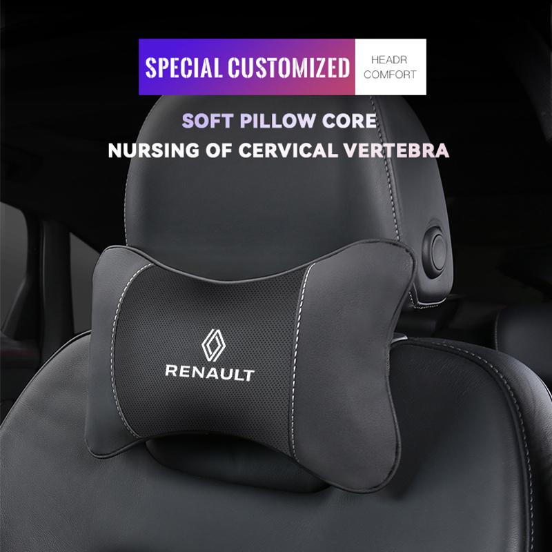 1Pcs Car Seat Headrest Auto Logo Neck Pillow For Renault Clio Koleos Megane Espace QM6 Kadjar Captur Scenic Duster Twingo ZOE Au S777