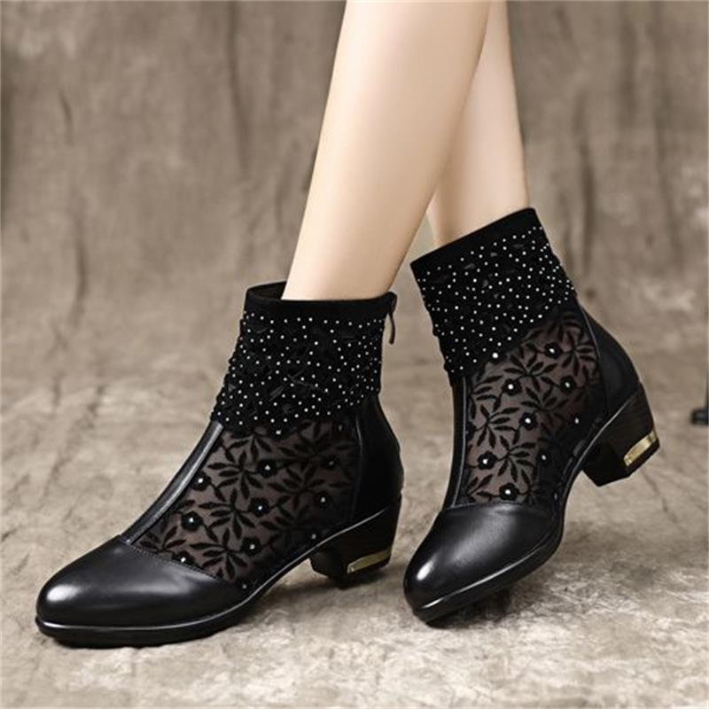 Большие размеры женские летние новые кружевные сетчатые сапоги с ажурной пряжей на низком каблуке классные сапоги на толстом каблуке botas de mujer P770