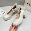 White Pearl Thick Heel Mary Jane Single Shoes Women's Waterproof Table 2025 Summer New French Retro with Skirt High Heels