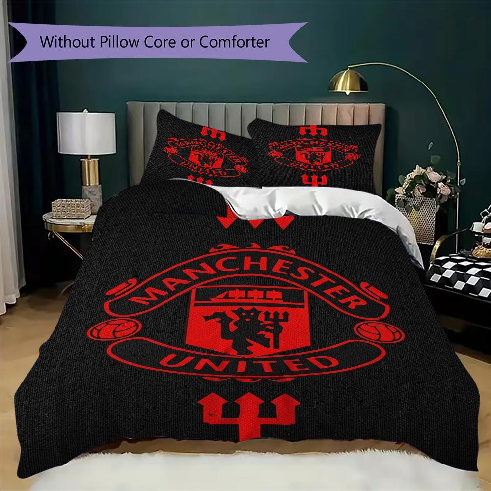 Manchester Unitedaa Pattern Bedding uilt Set uilt Cover Pillowcase Home Decoration Birthday Gift (1 * duvet cover + 2 * pillowcase without core)