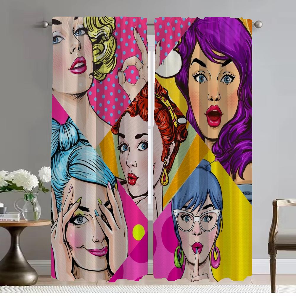 Шторы в стиле поп-арт, затемняющие шторы для детской комнаты, 2-панельный тюль для перегородки спальни, украшения на Хэллоуин, оттенки для гостиной