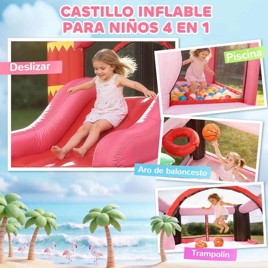 Inflatable Castle for Children with Blower Slide Trampoline Ball Pit Basketball Hoop 255x230x196cm