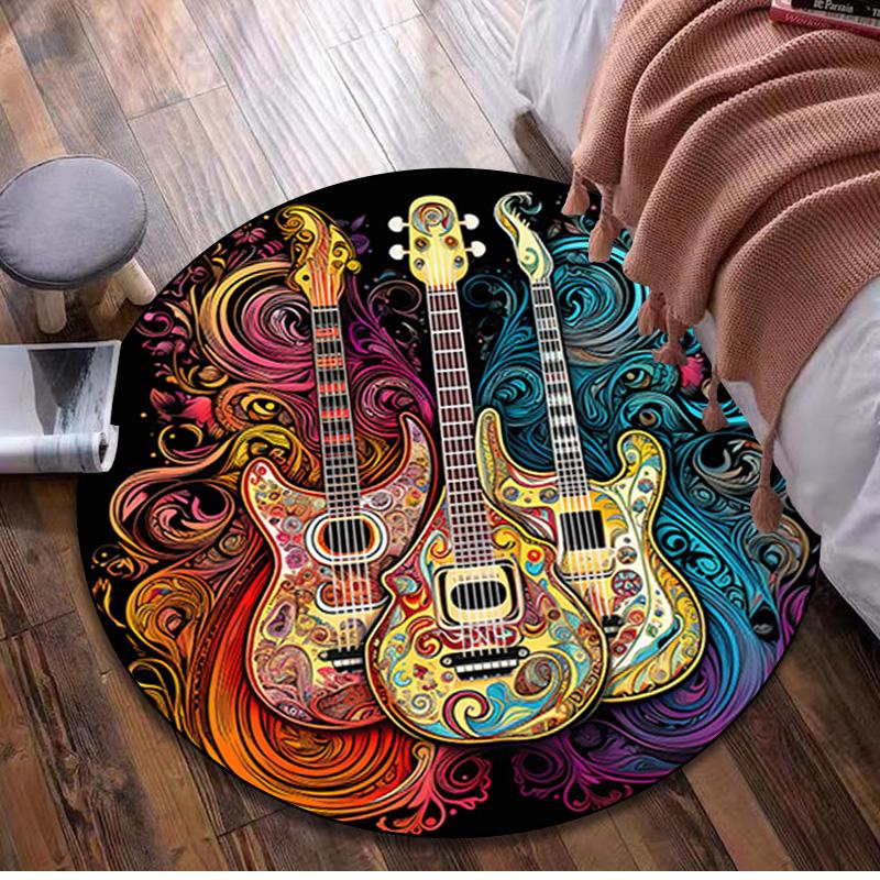 1Pc musical note Circular Print Rug - home decoration Carpet For Living Room Bedroom Flooring Computer Chair Area Rug