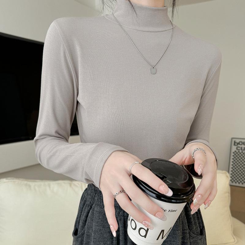 White Semi-turtleneck Bottoming Shirt Women's Springtime and Autumn New Loose Inner Slim Long-sleeved T-shirt Comfortable Top