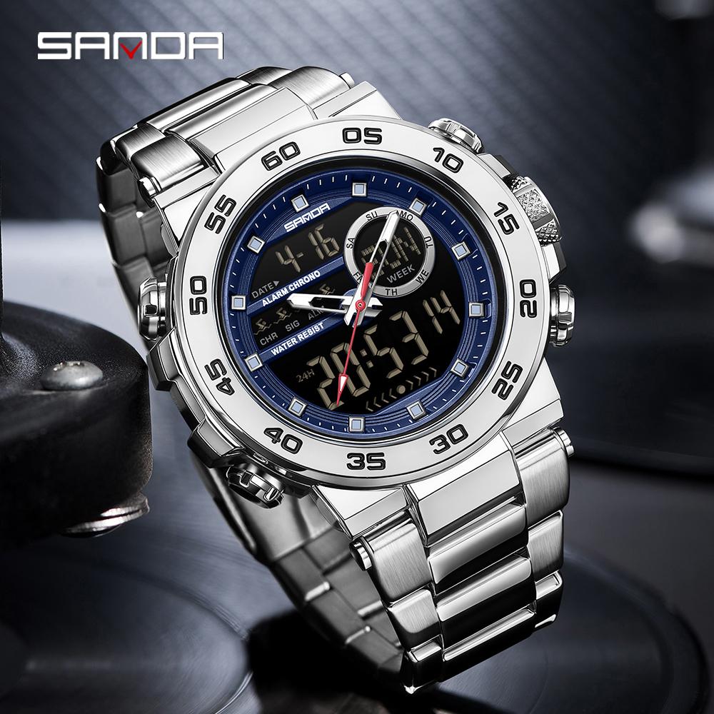 SANDA 6296 Sports Fashion Men Electronic Quartz Watch Shockproof Waterproof Luminous Calendar Casual Digital Watches for Man