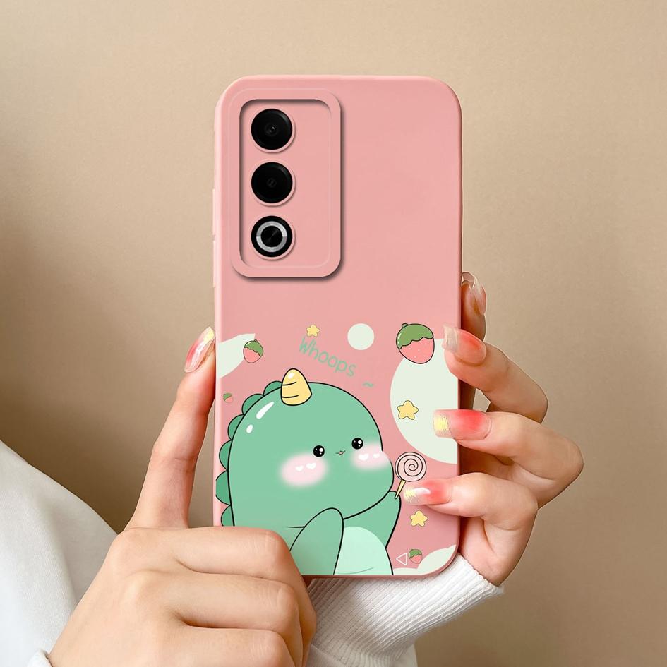 Cases For OPPO Realme 12 13 Pro Plus P1 Pro Cute Dinosaur Pattern Screen Protector Soft Liquid Silicone Protective For OPPO Back Covers Anti Slip Capa