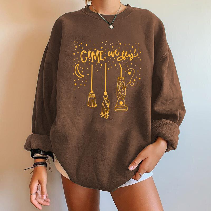 Come We Fly Print Oversized Halloween Sweatshirt Streetwear Funny Women Sweatshirts Long Sleeve Drop Shoulder Fall Plus Size