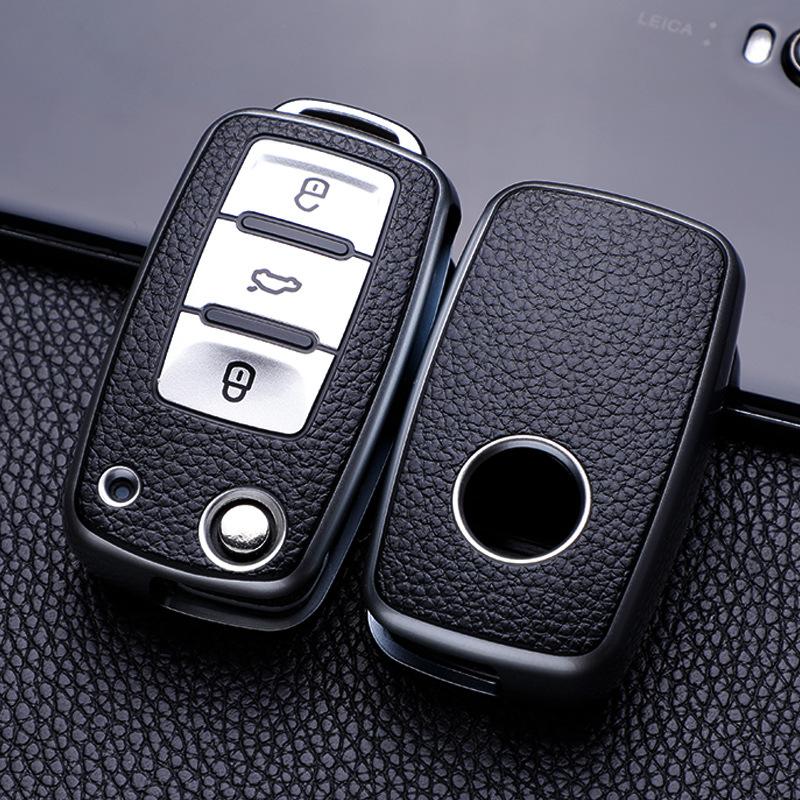 bngdr8 Leather TPU Car Key Case Car Key Full Cover Protection Bag for VW Volkswagen Polo Tiguan Passat Golf Jetta Lavida Skoda Octavia