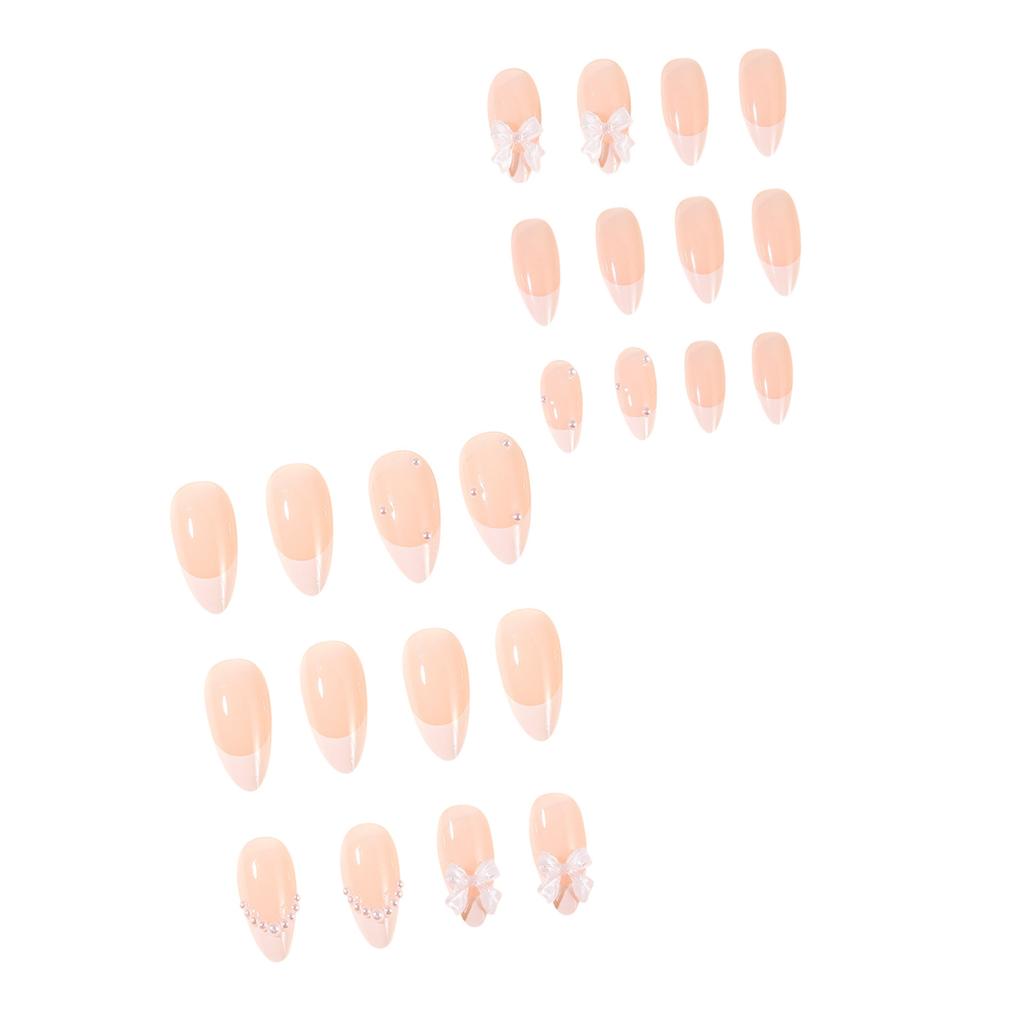 24PCS Nude Almond False Nails with White Tip Prevailing Natural Look Press-On Nail Sets for Manicure Lovers and Beauty Bloggers