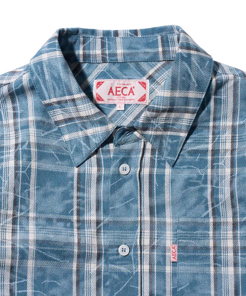 AECA Washed Tartan Check Pocket Shirts-Sky Blue