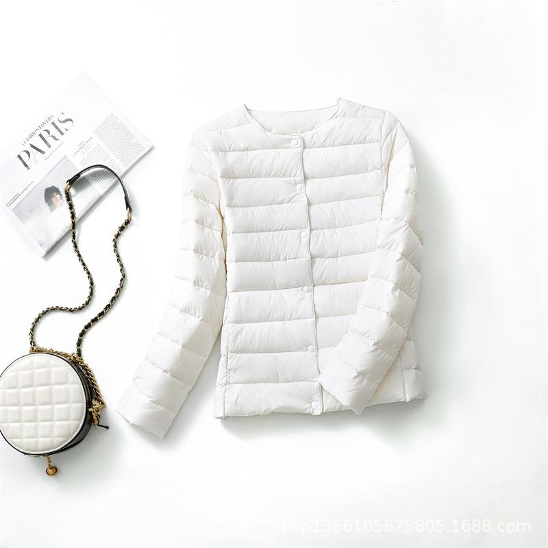 Легкий пуховик женский короткий Джокер с круглым вырезом, осенне-зимний, легкий пуховик без воротника, термоподкладка.