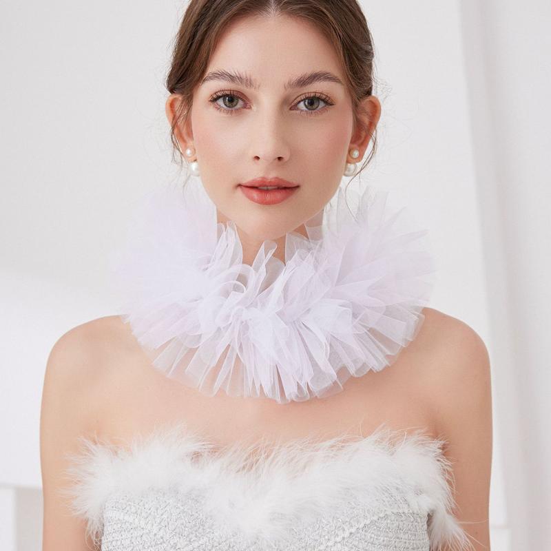Layered Mesh Puffy Collar Tulle Scarf Palace Neck Ruff Collar Decorative Fake Collar Necklace Clown Cosplay Costume Props