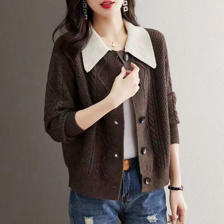 Women's Autumn and Winter Collar Knitted Sweater Cardigan with Skirt Paired with A Stylish Loose Sweater