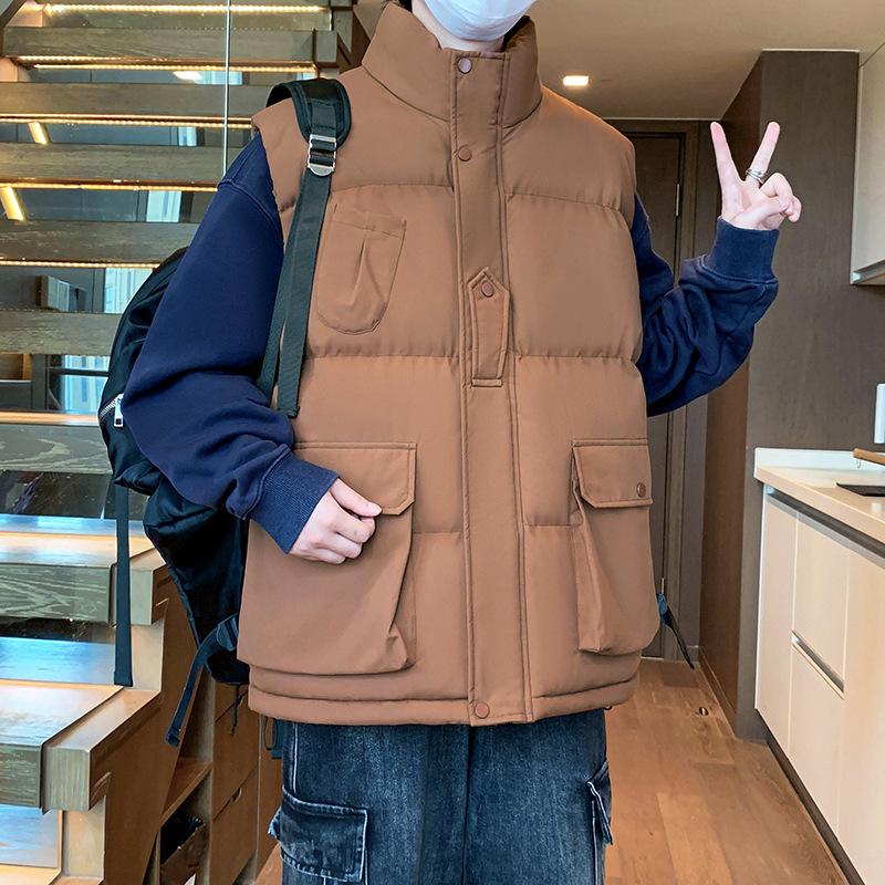 Осень и Зима Молодежный Универсальный Жилет с Воротником-стойкой Холодный и Теплый Утепленный