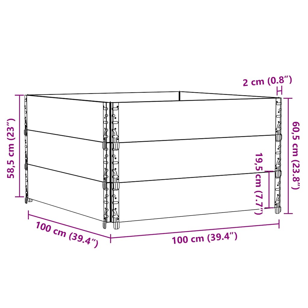 Pallet Top Frame Set 3 pcs Black 100x100 cm Solid Pine Wood