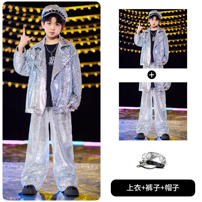 Kids Hip Hop Dance Outfit With Sequins Sparkle Set Stage Performance Boys Girls Street Costume