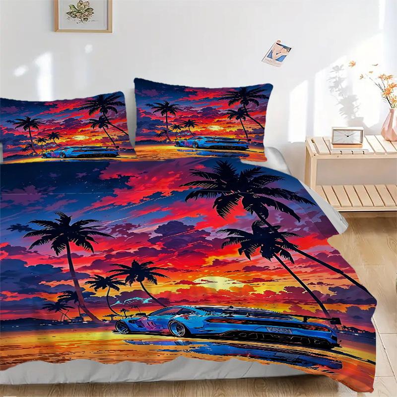 3pcs Beach Sunset Cover Set, 1 Cover + 2 Pillowcases (No Insert), Bedding for All Seasons, Bedding,Bedroom Decor yy250922032