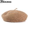 Summer Raffia Straw Beret Women Breathable Handwork Weave Straw Hat Retro Literary Pure Color Painter Sun Hat