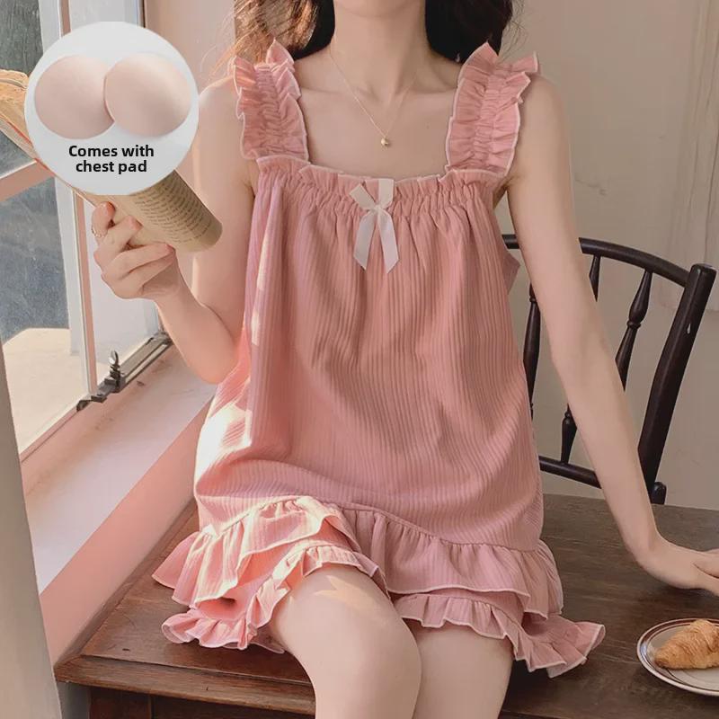 Women's Summer Knitted Cotton Pajama Set – Sweet Sleeveless Top and Shorts