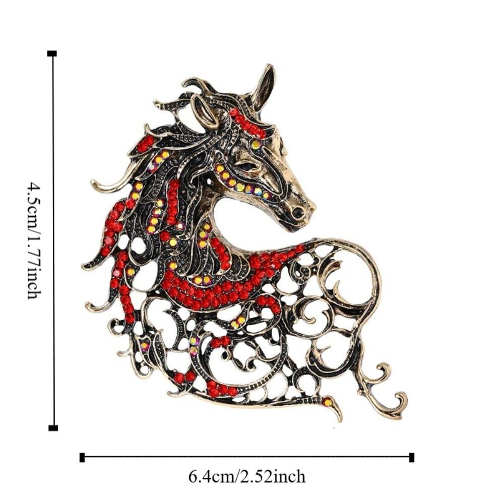 Vintage Rhinestone Horse Head Brooches Casual Metal Badge Pin Zodiac Animal Pins for Women
