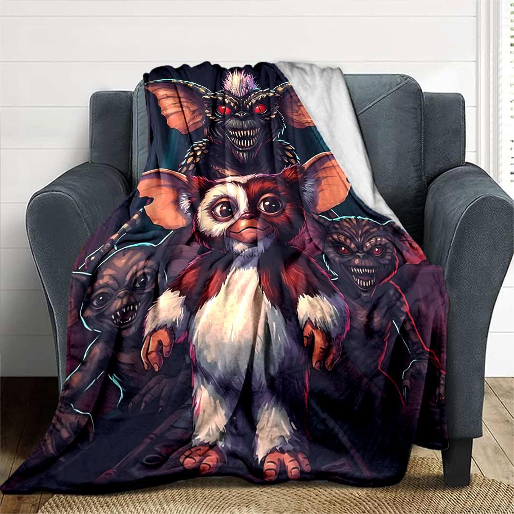 1 шт. Плед Gremlins Gizmo, Мягкий фланелевый, Уютный, Всесезонный полиэстер, Идеально для дома, офиса