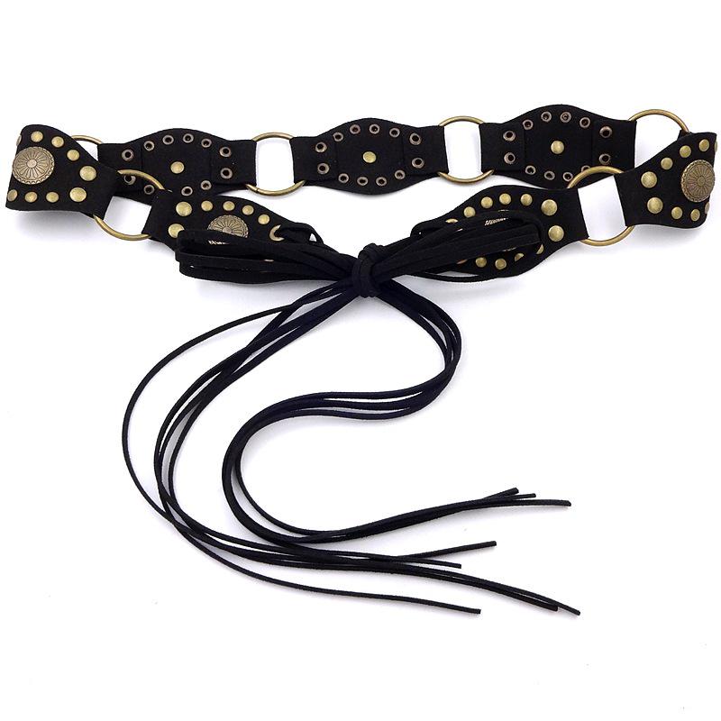 Ремень из микрофибровой кожи в стиле ретро с декором в виде заклепок в ковбойском стиле