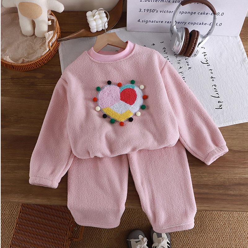 Autumn and Winter Kids Plush Lined Pajamas Set Children Unisex Warm Sleepwear for Boys and Girls