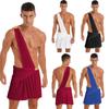 Men Ancient Greek God Gladiator Costume One Shoulder Harness Skirt Short Roman Toga for Halloween Carnival Cosplay Theme Party