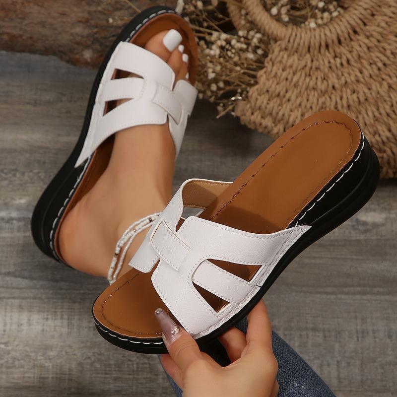 Обувь для женщин 2024 года, горячая распродажа, базовые женские тапочки, летние повседневные тапочки, женские однотонные туфли на танкетке и платформе больших размеров для женщин