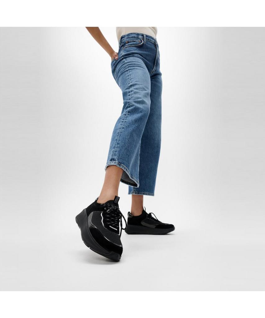 Fitflop [F-Mode] Women'S Suede/Knit Platform Sneakers - All Black (Ft59K2N215)