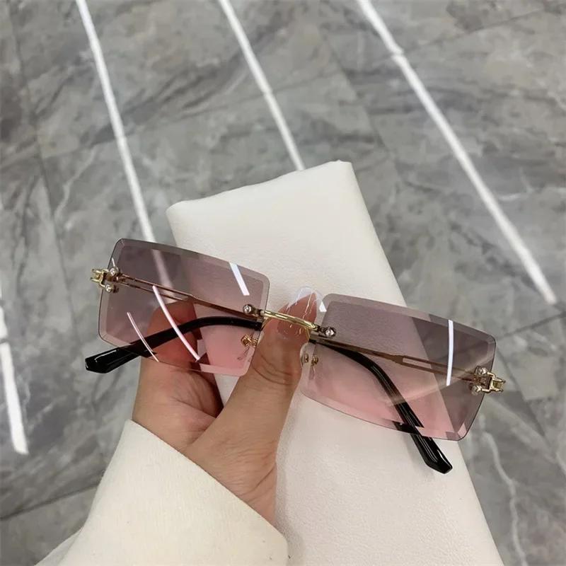 Unisex Small Rimless Sunglasses Man Woman Fashion Gradient Sun Glasses Eyewear Retro Luxury Brand Designer Traveling Shades