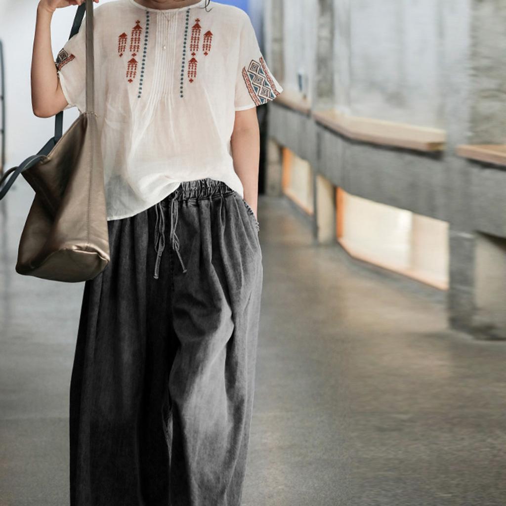 Женские весенне-осенние винтажные джинсовые широкие брюки из стираного денима, художественные свободные брюки-юбки, укороченные брюки для похудения