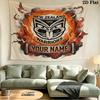 Custom Name New Zealand Warriors Printed Tapestry – Wall Hanging for Bedrooms, Dorms, and Home Decor