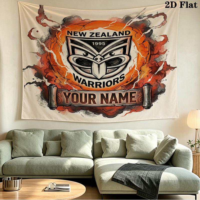 Custom Name New Zealand Warriors Printed Tapestry – Wall Hanging for Bedrooms, Dorms, and Home Decor