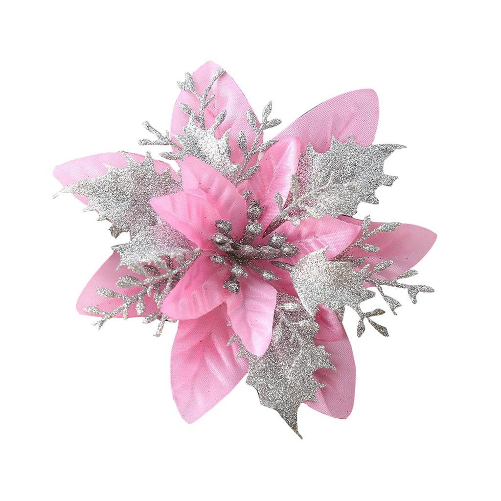 Glitter Poinsettia 5.5 Inch Artificial Flower Christmas Clip Stem Christmas Tree Ornaments For Wedding Party Wreath Decoration