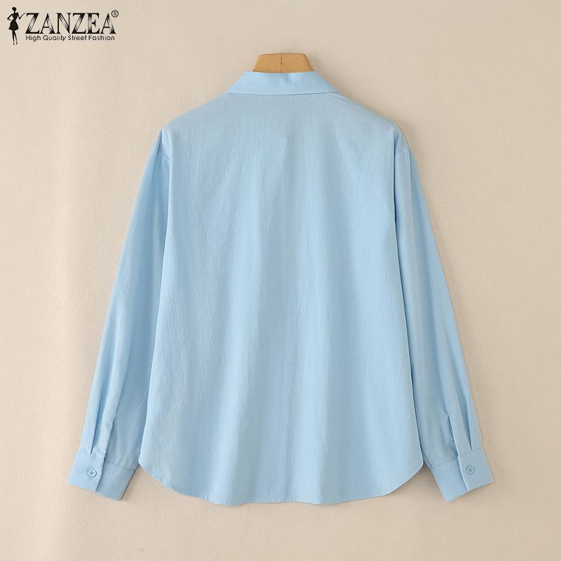 ZANZEA Women Casual Turn Down Collar Solid Color Long Sleeve Button Blouse