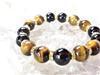 Leaf Stone and Large Tiger Eye and Onyx Power Stone Bracelet for 12mm Natural Medium Tiger [Luck Success] Men, Stone, Purifying, Pebbles, Men's Size,