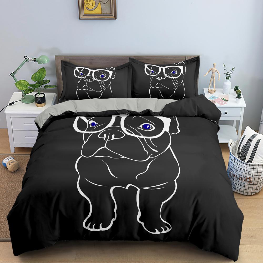 Cute Cartoon Bulldog Duvet Cover Set Single King Full Size Bedding Set For Bedroom Decor Microfiber 2/3PCS Quilt/Comforter Cover