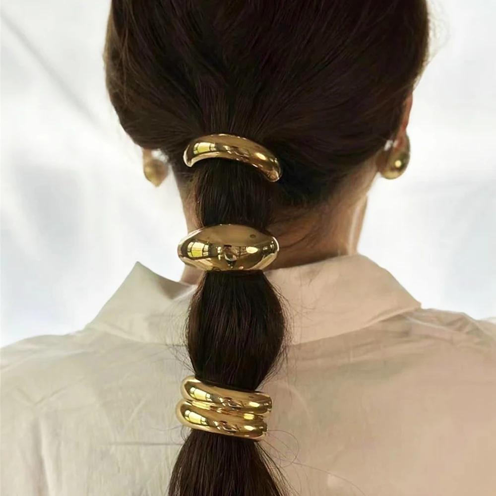 1PC Classic Irregular Geometric Charms Hair Ties Gold Silver Metal Ponytail Holder Hair Cuff Rope Women Girls Elastic Rubber Band