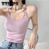 Metal Hook Sling Crop Tops Women Design Sexy Black T-Shirt Wrap Fashion Bodycon Vest Tops Summer Urbano Slim Body