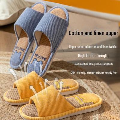 Женские летние дышащие нескользящие домашние тапочки из льна
