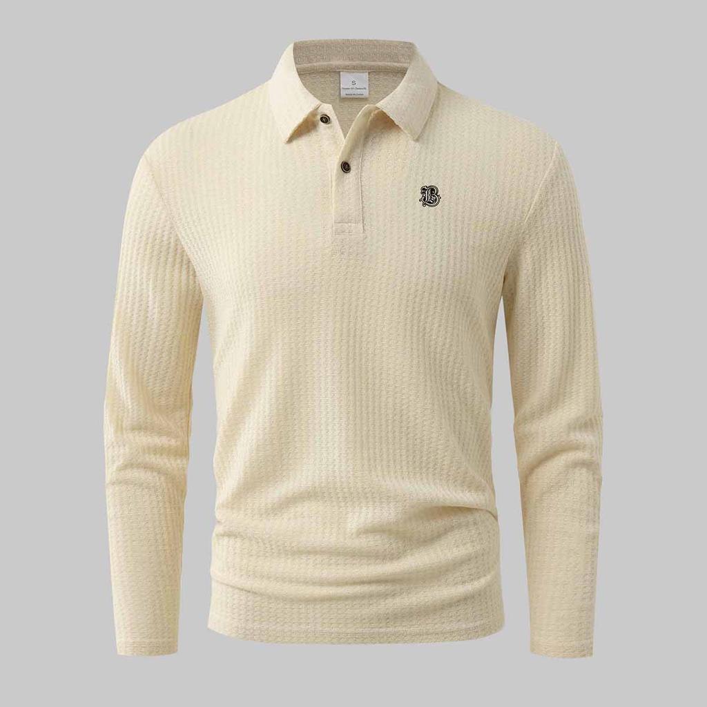 Men's Casual Waffle Knit Long Sleeve Polo Shirts for Men