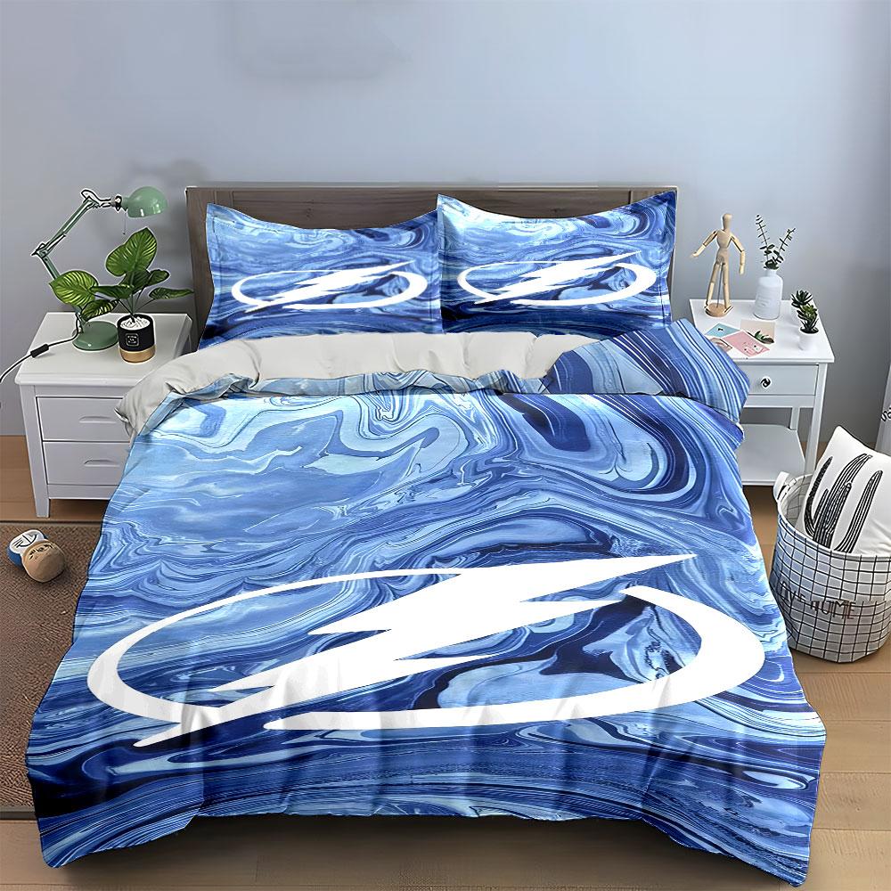Blue Marble Pattern with White Lightning Bolt Print Bedding Set Duvet Cover Pillowcases (1* Duvet Cover 2* Pillowcases Do Not Include Comforter)