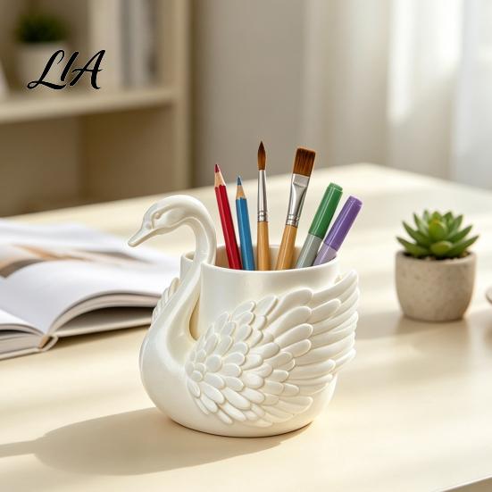 Back to School Gift for Students Elegant Swan Pen Holder, Durable PLA Pencil Organizer, Decorative Large Desktop Clutter Organizer Capacity Container